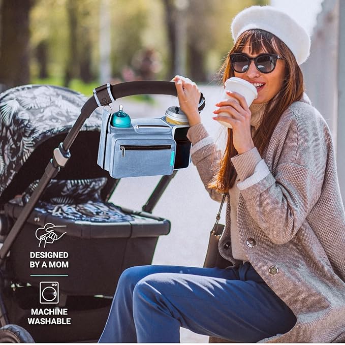 Swanoo Stroller Caddy Organizer With Cup Holder, Non-Slip Straps, Bag for Phone, Pet Accessories, Universal Fits Uppababby Vista v2 Wonderfold Wagon, Doona and More