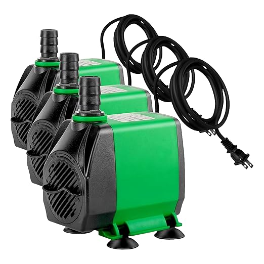 Simple Deluxe 800 GPH Water Table Pump (3000L/H, 24W), Ultra Quiet Fountain Pump with 10 ft, 3 Nozzles for Fish Tank, Pond, Aquarium, Hydroponics, Green (Pack of 3)