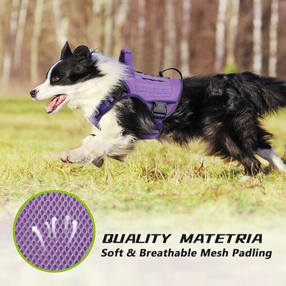 WINGOIN Purple Tactical Dog Harness for Large Dogs, Heavy Duty No Pull Dog Harness with Handle, Adjustable Reflective Military K9 Big Pet Vest for Husky, Doberman, Walking, Training, Hunting (XL)