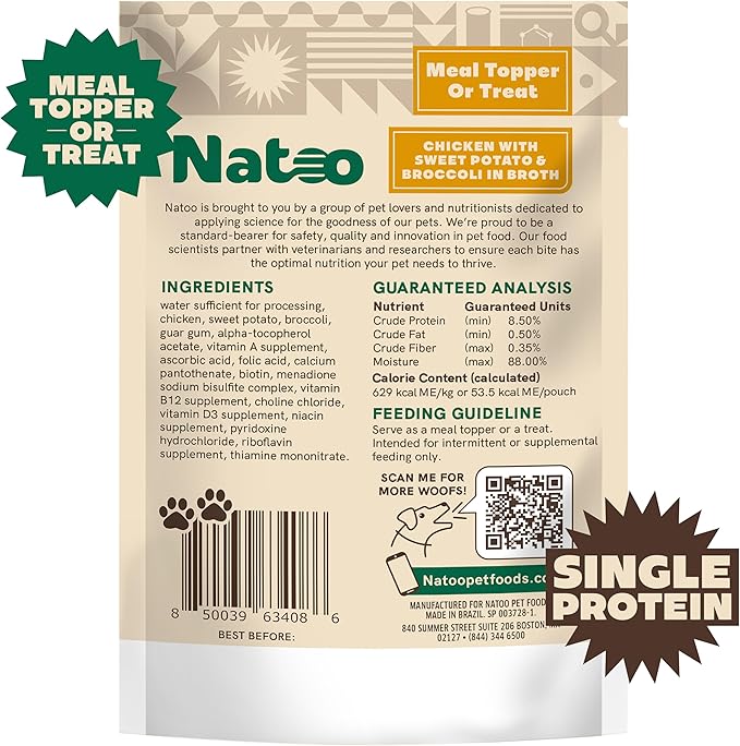 NATOO Dog Food Topper for Picky Eaters & Dog Treat (Chicken with Sweet Potato & Broccoli), Dog Toppers for Dry Food, Wet Meal Toppers for Dogs & Puppies, Limited Ingredient Dog Food, 3 oz (Case of 20)