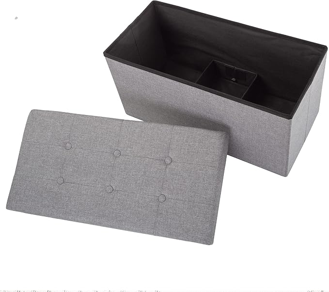 Folding Storage Ottoman - 30-Inch Tufted Footrest, Linen Chest, or Bench with Removable Bin for Living Room, Bedroom, or Dorm by Lavish Home (Gray)