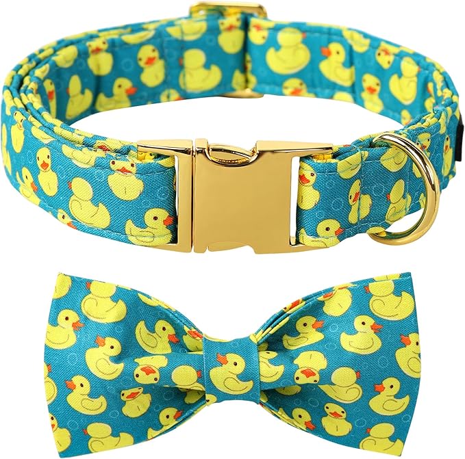 Maca Bates Summer Cute Duck Dog Collar with Bow Tie Funny Ducky Puppy Bowtie Collars Adjustable Durable Breakaway Green Fun Fancy Thick Collar for Boy Girl Male Female Dogs,Small