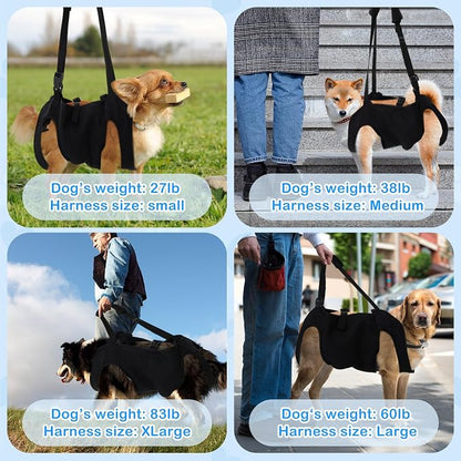 Shinylin Dog Carry Sling Emergency Backpack Pet Legs Support and Rehabilitation Dog Lift Harness Adjustable Lifting Straps Carrier for Senior Dogs Joint Injuries, Arthritis, Hiking, Skiing, Black(XL)
