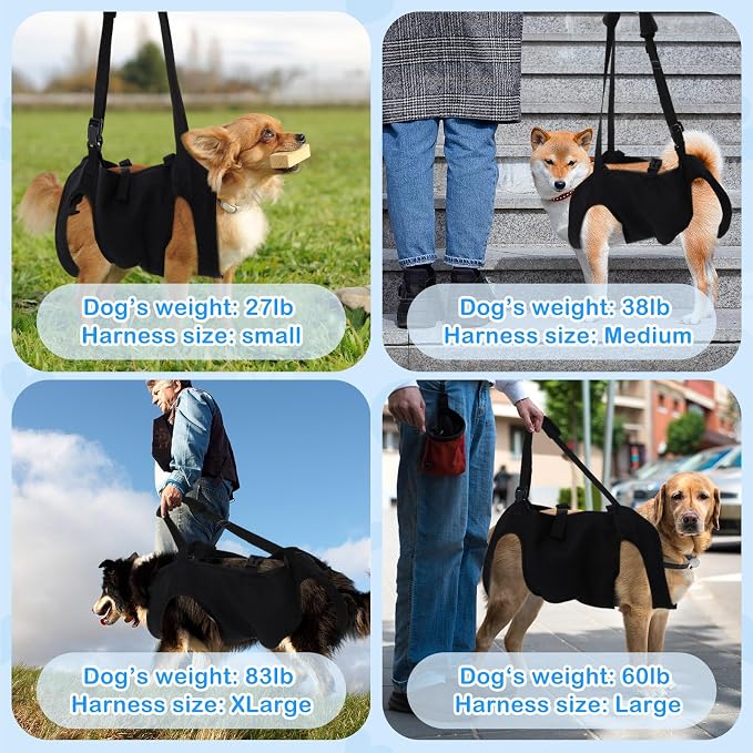 Shinylin Dog Carry Sling Emergency Backpack Pet Legs Support and Rehabilitation Dog Lift Harness Adjustable Lifting Straps Carrier for Senior Dogs Joint Injuries, Arthritis, Hiking, Skiing, Black(L)