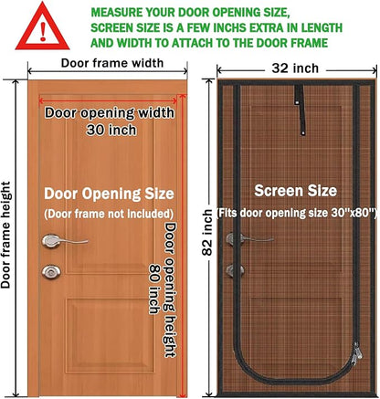 QWR Upgraded Pet Screen Door Fits Door Opening Size Up to 30"x80",Heavy Duty Cat Proof Mesh Screen Door with Zipper Closure,Prevent Cats Running Out from Home,Bedroom,Living Room,Kitchen(U-type,Black)