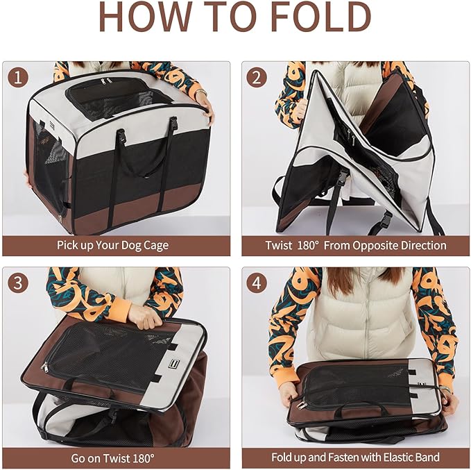 Dog Kennels and Crates for Medium Dogs, Portable Pop Up Indoor Pet Cage with Sturdy Wire Frame, Collapsible Travel Crate Soft Sided Cat Bag Escape Proof (Brown, 28.0" L x 18.0" W x 22.0" H)