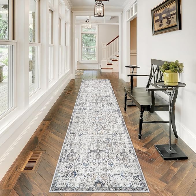 RUUGME Washable Runner Rug 2'6x10 - Vintage Hallway Rug Non Slip Stain Resistant Rugs for Living Room Bedroom Laundry Room Mat Distressed Rug Kitchen Floor Carpet Runner for Bathroom 2.6x10 Brown