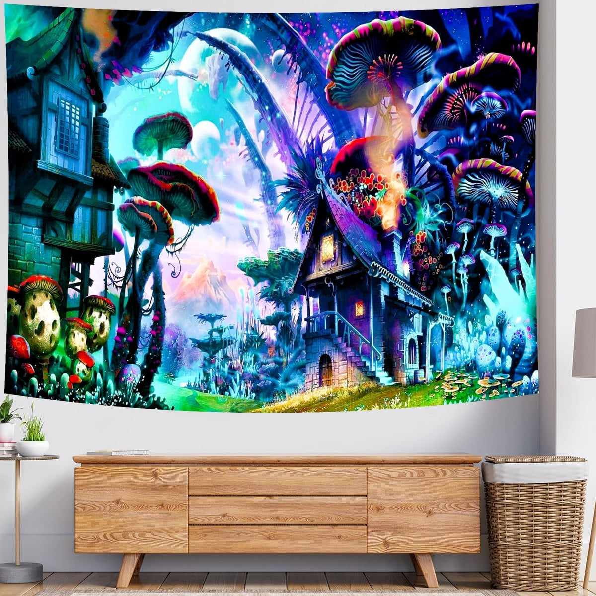 Delur Fantasy Forest Tapestry Enchanted Forest Mystical Magical Tree Tapestry Psychedelic Abstract Nature Landscape Wall Hanging Headboard for Bedroom Living Room Home Decor (59.1" x 78.7")