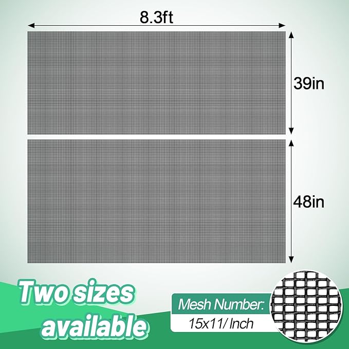 Pet Proof Door Window Screen Replacement - 39'' x 8.3' Thickened and Durable Vinyl Coated Polyester Pet Resistant Mesh, Cat Dog Protector Screen for Sliding Door Patio Porch