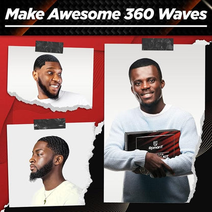 Roman-T 8-in-1 360 Wave Kit for Men - Grooming Kit for 360 Waves - 3 Wave Brushes, Soft, Medium & Hard - 2 Satin Durag, Hand Mirror, Comb, Hair Brush Cleaner - Gift Set, Black
