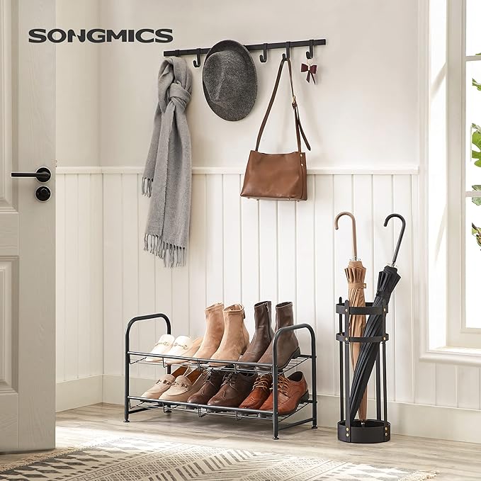 SONGMICS Shoe Rack, 2 Tier Shoe Organizer for Closet, Holds up to 8 Pairs of Shoes, Shoe Rack for Front Door Entrance, Metal Shoe Shelf with Adjustable Tilt Angle, for Entryway, Garage, Black