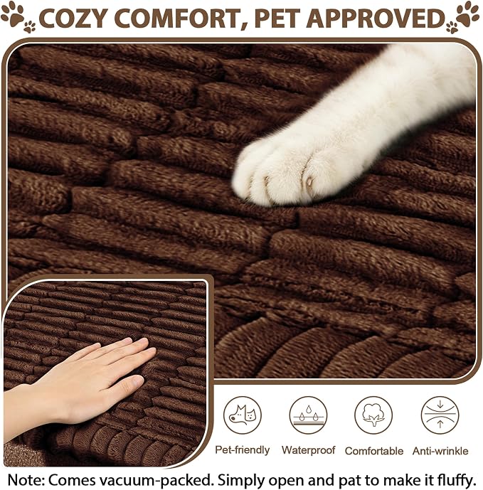 FUANGUI 2 Pack Waterproof Couch Cover for Dogs Pets Sofa Protector | Non-Slip Washable Fuzzy Soft Sofa Slipcover for 2 PCS L Shaped Sofa Pet Friendly, 27.6" x 59.1"+27.6" x 70.9", Brown