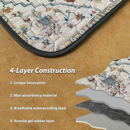 nunubaby Washable Pee Pads for Dogs, Stylish, Non-Slip and Leak-Proof Pee Pads. Reusable Potty Pads for Dogs for Crates and Floors.(Beige/Floral, 36" x72")