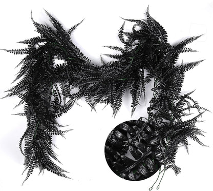 RECUTMS 2pcs Black Garland Artificial Hanging Plants 6 FT Boston Faux Ferns Garland Halloween Thanksgiving Party Outdoor Indoor Decor for Home