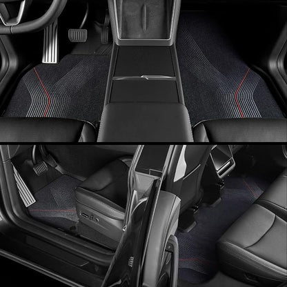 3W Star Trails Carpets for Tesla Model Y Juniper 2025 2026 Metal Pedal Floor Mats & Cargo Liner Backrest Mats Full Set Double Layer TPE All Weather Custom Fit Model Y Accessories Premium/Performance