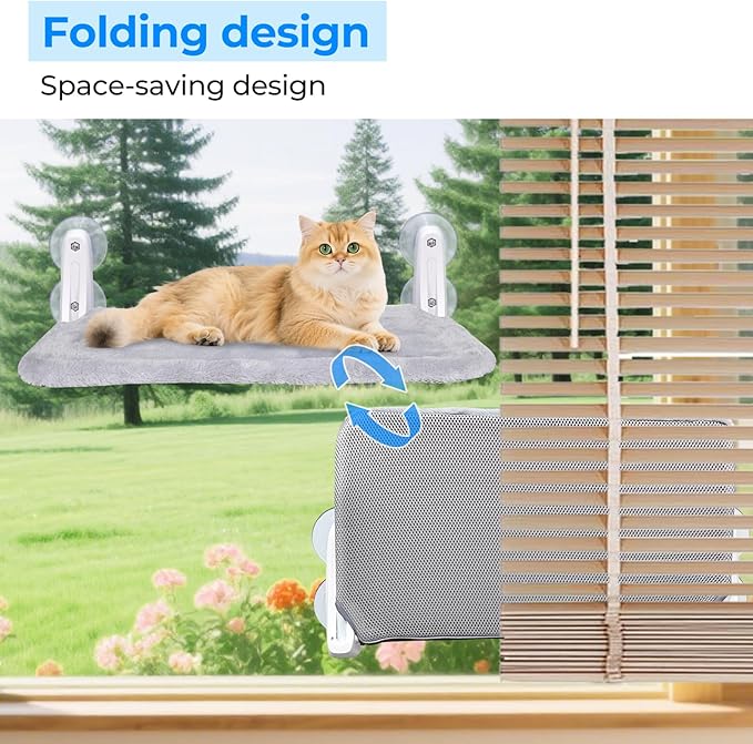 L&W BROS. 2 Pc Heavy Duty Cat Window Perch Holds up to 50 lbs, Foldable Cat Window Hammock with 4 Strong Suction Cups, Easy to Install, 24" Window Seat for Large or Multiple Cats (L 2Pc)