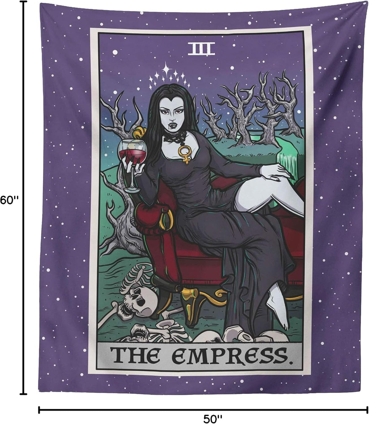 The Empress Tarot Card Tapestry - Female Vampire - Gothic Halloween Home Decor Wall Hanging (60" x 50")
