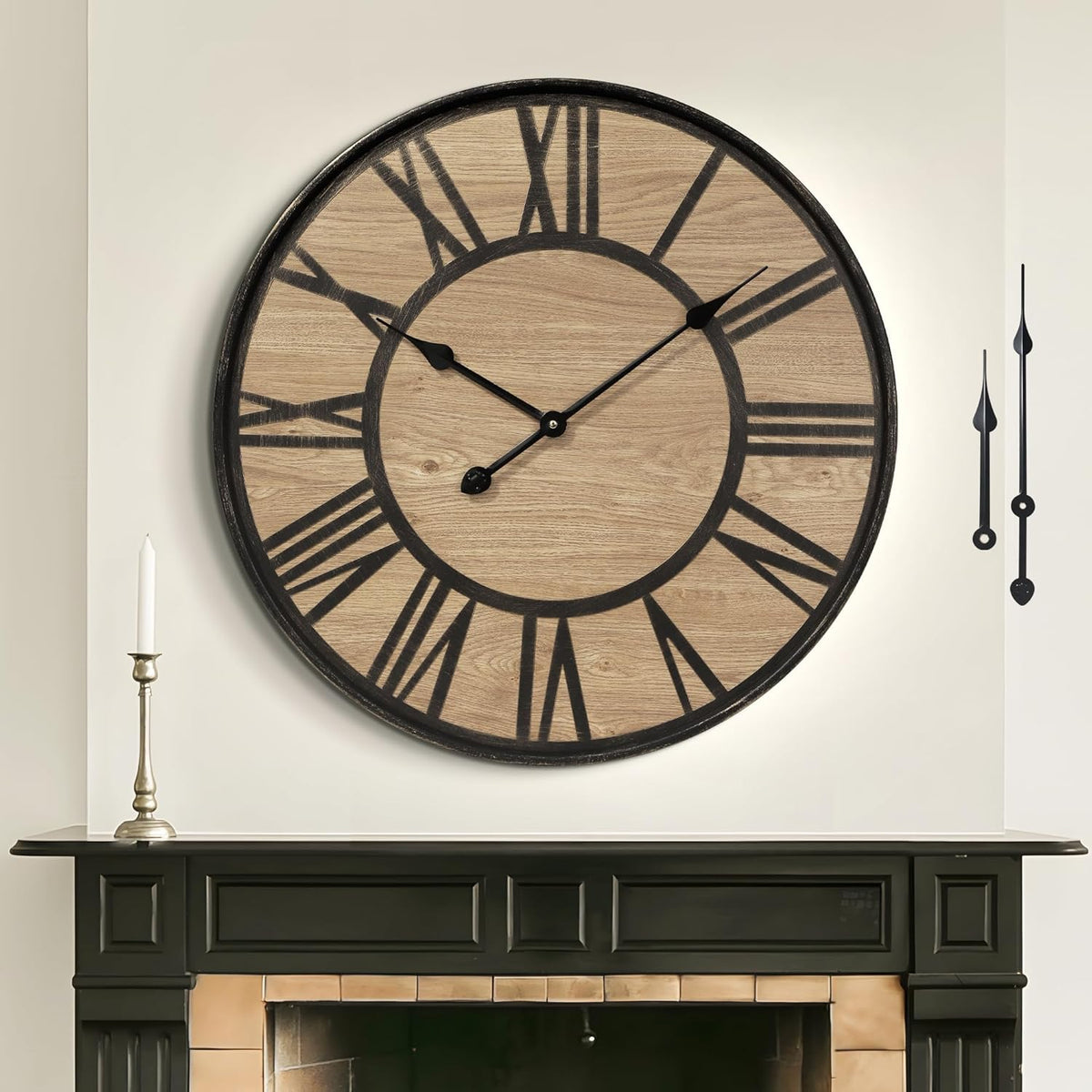 Large Wall Clock for Living Room Decor, Non Ticking Silent, Battery Operated Modern Vintage Wood Wall Clock Oversized Decorative Wall Clock for Bedroom Kitchen Farmhouse Office Decor