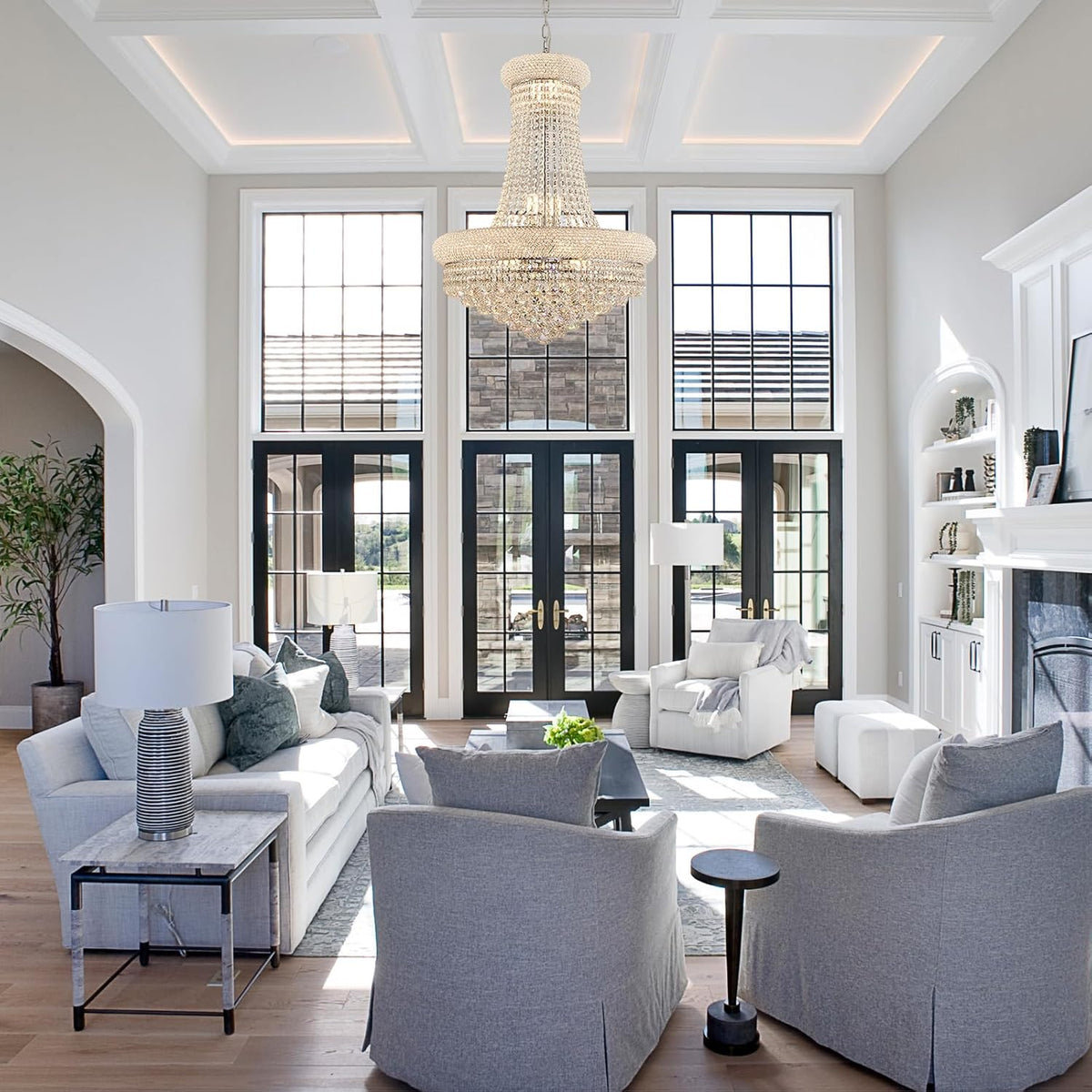 14 - Light Unique Empire Crystal Chandelier with Adjustable Chain for High Ceiling Foyer Entryway Living Room Dining Room Bedroom Chrome Finish
