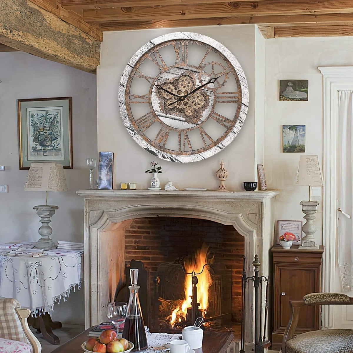 HOIBAI Large Wall Clock, 20 Inch Wall Clocks for Living Room Decor Farmhouse Vintage Rustic Kitchen Wall Decor Vintage Roman Big Oversized Wall Clock for Home Bedroom House Office, Moving Gears Clock