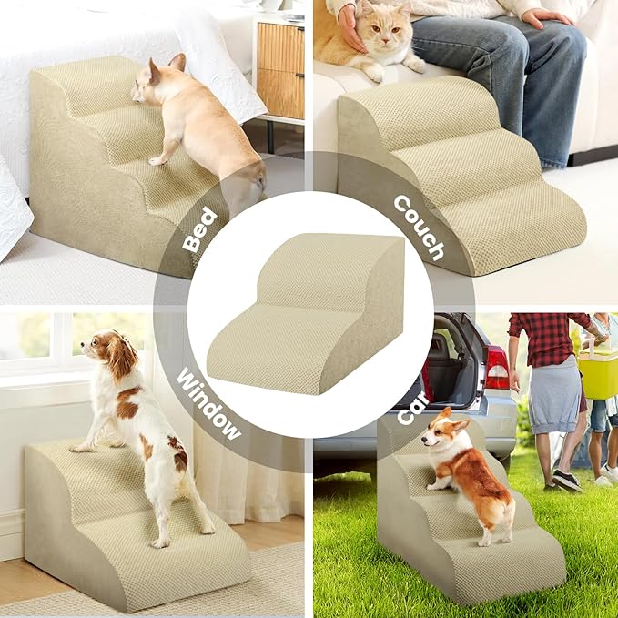 Dog Stairs for Small Dogs, High Density Foam Dog Steps, Extra Wide Non-Slip Pet Ramp for High Beds Or Couch, Soft Doggie Ladder for Dogs Injured, Older Pets, Small Cats