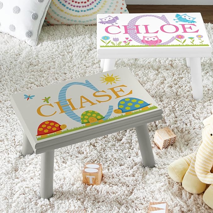 Let’s Make Memories Personalized My Own Name Step Stool - Children’s Step Stool - Sturdy Wood – Non-Toxic Paint, Sealer - Owl Design - Espresso - 14’Wx9.25”Lx8.75”H - Ages 3+
