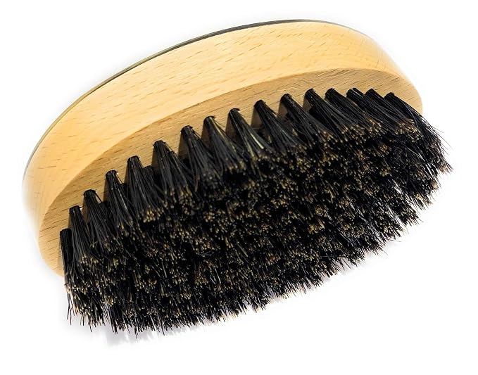 Man & Mane Premium Handmade Oxhorn & Beechwood Military Style Medium Stiff Natural Boar Bristle Men’s Hair Brush for Facial Hair & Beard Care