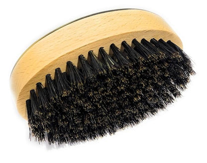 Man & Mane Premium Handmade Oxhorn & Beechwood Military Style Medium Stiff Natural Boar Bristle Men’s Hair Brush for Facial Hair & Beard Care