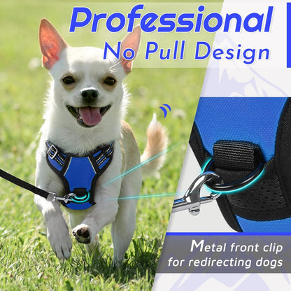 Eagloo Small Dog Harness No Pull, Service Vest with Reflective Strips and Control Handle, Adjustable and Comfortable for Easy Walking, No Choke Pet Harness with 2 Metal Rings, Blue, XS