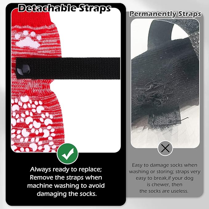 EXPAWLORER Anti Slip Dog Socks to Prevent Licking Paws, Dog Shoes for Hot Pavement, Dog Booties for Small Medium Large Senior Dogs, Traction Control Boots & Paw Protectors for Hardwood Floors-Red