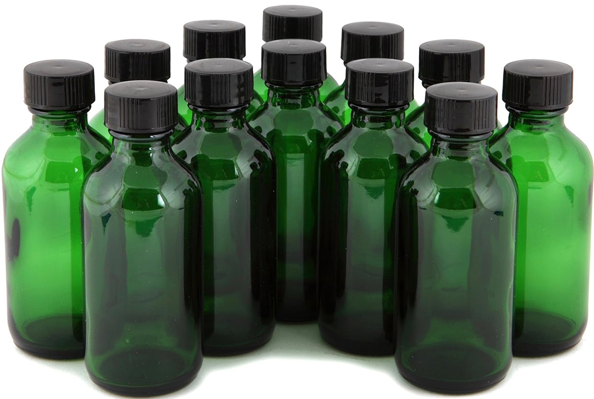 Vivaplex, 12, Green, 2 oz Glass Bottles, with Lids