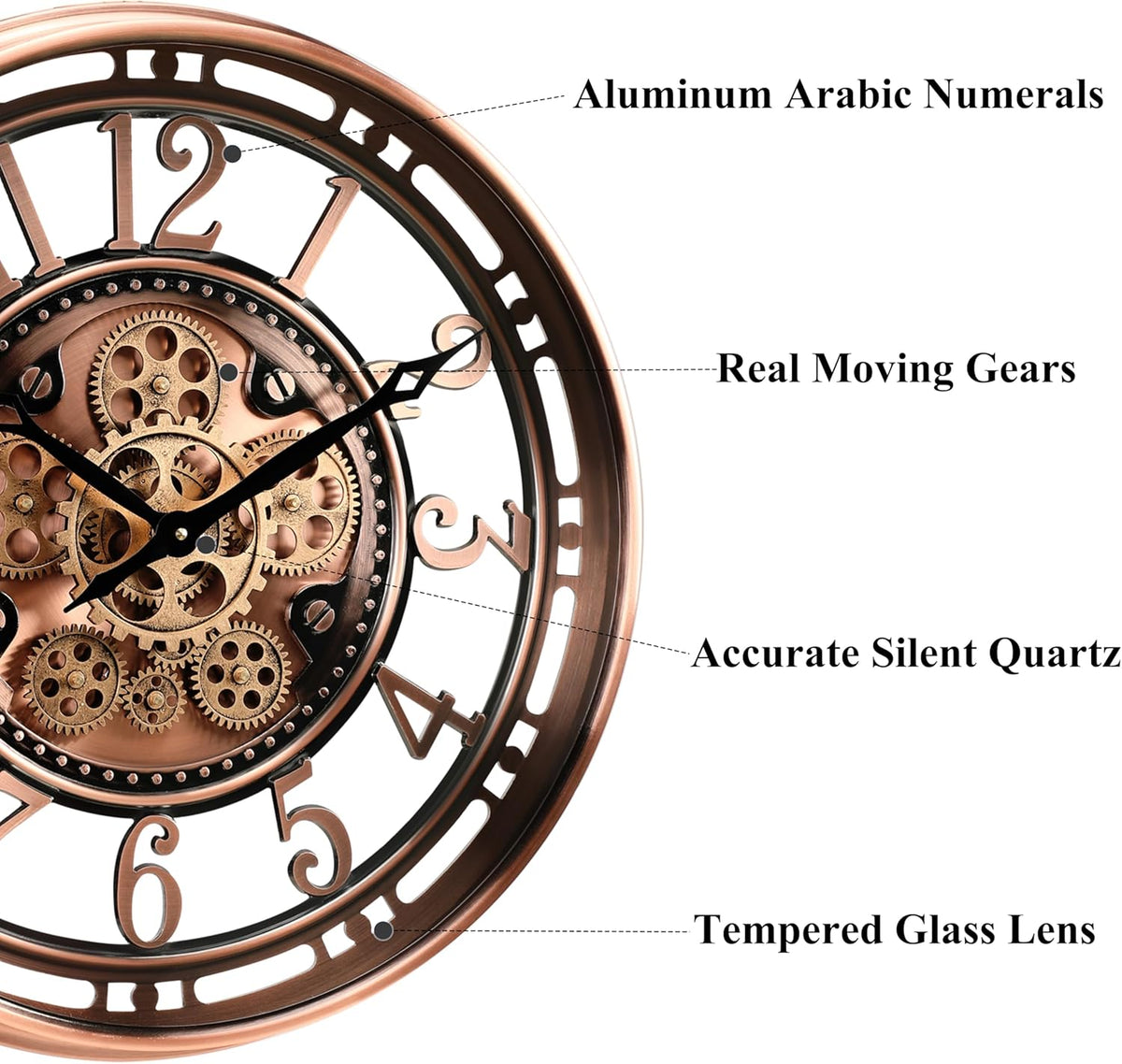 CLXEAST 21 Inch Moving Gear Wall Clock for Modern Farmhouse Living Room Decor,Large Industrial Steampunk Wall Clock for Home Office,Metal Copper Finished,House Warming Gifts New Home