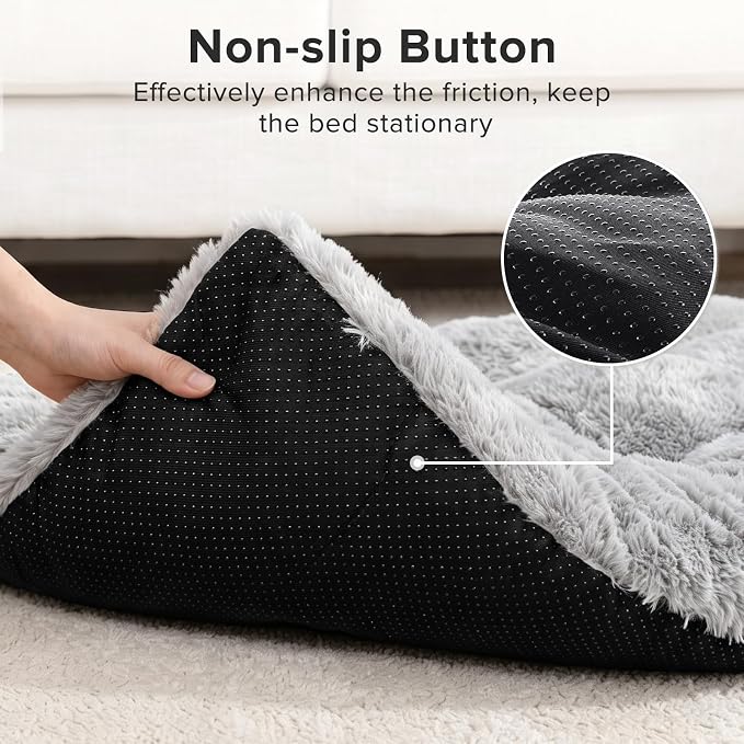 JOEJOY Dog Bed Crate Pad, Deluxe Plush Washable Dog Beds Fulffy Soft Kennel Pad Anti-Slip Pet Sleeping Mat for Medium Small Dogs, 29" x 21", Grey
