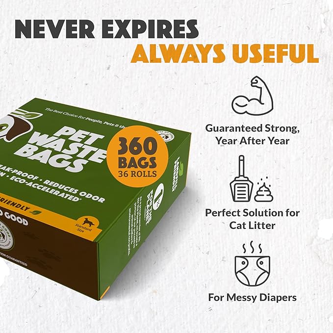 Doggy Do Good Landfill-Friendly Poop Bags | Dog Waste Bags Made with 50% Recycled Plastic + 15% Biobased Material | Unscented, Thick, Leak-Proof, Easy Open | Standard Size | 360 Count Bulk Box