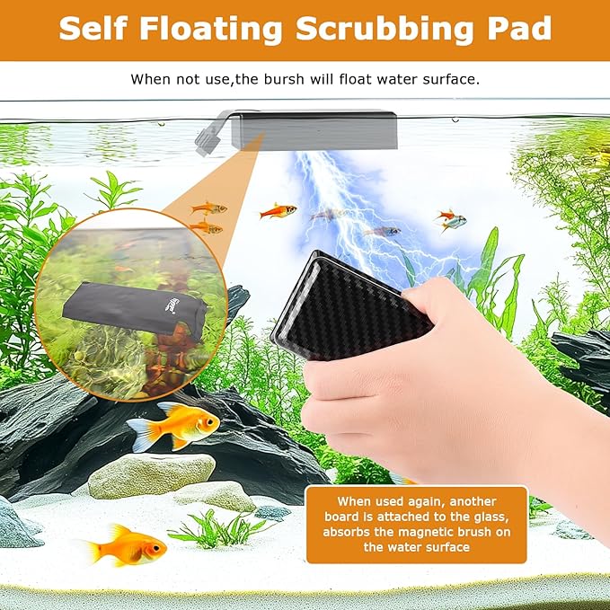 hygger Magnetic Fish Tank Cleaner, Aquarium Glass Cleaner with 2 Detachable Algae Scraper Blade, Floating Scrubber Brush for 2/5"-3/5" Glass/Acrylic Thick Tank, Strong Magnet Algae Remove Tool, L