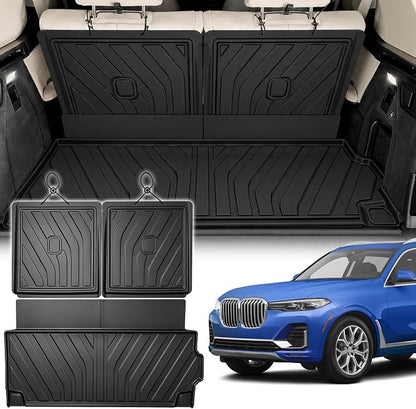 Cargo Liner & Third Row Seat Back Mats Compatible with 2019-2026 BMW X7 G07 (Not for 2021-2022 X7 50i / 2025 X7 40i): AOMSAZTO Custom Fit 2019-2026 BMW X7 All Weather Anti Skid TPE Trunk Liner