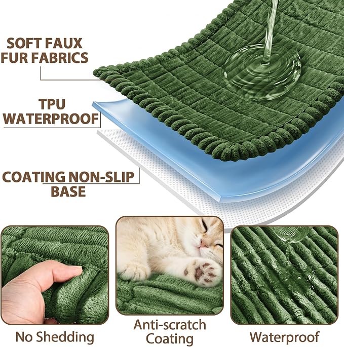 FUANGUI Waterproof Couch Cover Sofa Cover for Dogs and Pets Sofa Protector | Non-Slip Washable Fuzzy Soft Cat Bed Sofa Slipcover for 2-3 Cushion Couch Sofa Pet Friendly, Dark Green, 27.6" x 59.1", 1 pcs