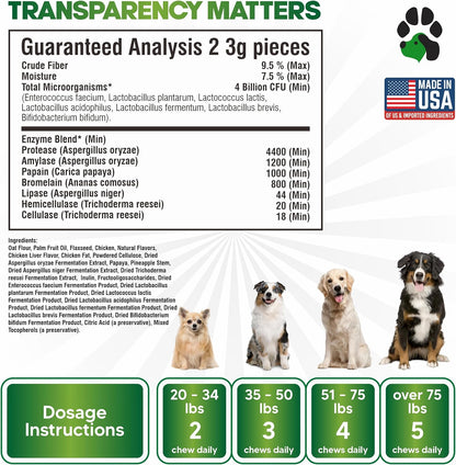 Probiotics for Dogs – Digestive Health Chews with Prebiotics & Enzymes | Dog Probiotic Supplement for Gut, Diarrhea Relief, Gas & Allergy Support – Chicken Flavor Soft Chews