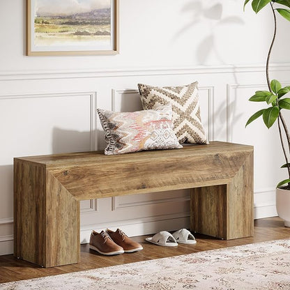 Tribesigns 47'' Wooden Entryway Bench, Farmhouse Entry Bench Seat, Indoor End of Bed Bench with Storage Capability for Living Room, Bedroom, Hallway, Easy Assembly, Oak Brown