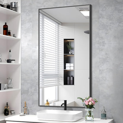 48x24In Black Bathroom Mirror for Wall, Rectangle Mirrors with Metal Frame, Bathroom Rectangular Mirror Modern Wall Mirror for Bedroom Living Room, Entryway Hangs Horizontal or Vertical