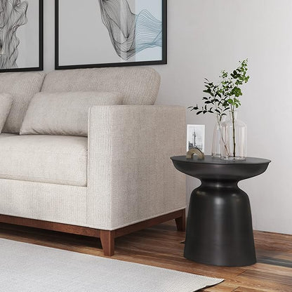 SIMPLIHOME Toby Metal Table - 17 inch Wide Solid Iron Drum Accent Table in Antique Copper, Industrial Side or End Table for Living Room, Bedroom or Entryway with Sculptural Design, Assembled