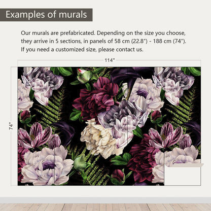AFZEVEB-Purple Peony Wallpaper Watercolor Floral Wall Mural for Bedroom 114"x74"(Not Peel and Stick)