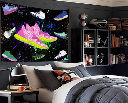 dueeia Sneaker Tapestry Wall Hanging Sneakerhead Ball Party Decorations Basketball Shoes Sports Backdrop for Teen Boys Mens Bedroom Living Room Dorm Wall Decor (59.1"x51.2")