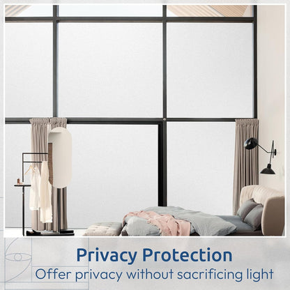 rabbitgoo Window Privacy Film, Non-Adhesive Frosted Glass Window Film for Bathroom, Static Cling Heat Blocking Stickers for Home Indoor Opaque Frosting Coverings House Tint, Matte White 23.6" x 157"