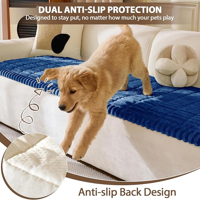 FUANGUI Waterproof Couch Cover Sofa Cover for Dogs and Pets Sofa Protector | Non-Slip Washable Fuzzy Soft Cat Bed Sofa Slipcover for 2-3 Cushion Couch Sofa Pet Friendly, Navy Blue, 27.6" x 82.7", 1 pcs