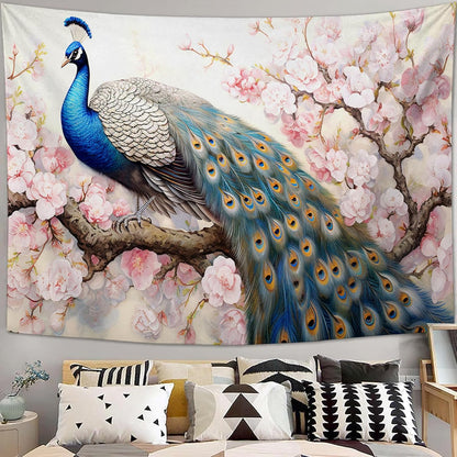 Peacock Tapestry Peacock Tapestries Fabric Wall Hanging Aesthetic Space Garden Indoor Outdoor Wall Art Tablecloth Bedspread Decoration for Bedroom Dormitory Living Room Home Decor 60"x90"
