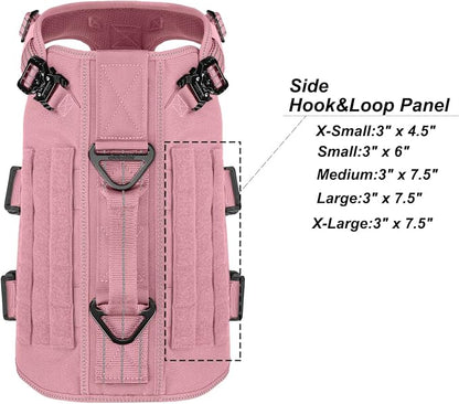 ICEFANG No Pull Tactical Dog Harness for Medium Dogs,Adjustable Dog Vest | Control Handle,MOLLE Panel,Front Hook,3 Leash Clips,Soft Padded,for walking training,Pink,Medium