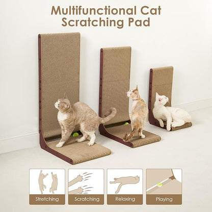 EHEYCIGA Cardboard Cat Scratcher for Indoor Cats, 26.8 Inch L Shaped Vertical Cat Scratching Board with Ball Cat Toy, Large Cat Scratcher Pad, Dark Brown