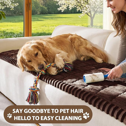 FUANGUI 2 Pack Waterproof Couch Cover for Dogs Pets Sofa Protector | Non-Slip Washable Fuzzy Soft Sofa Slipcover for 2 PCS L Shaped Sofa Pet Friendly, 27.6" x 59.1"+27.6" x 70.9", Brown