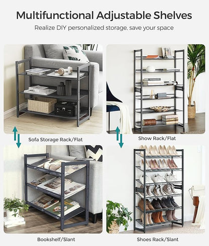 SONGMICS Shoe Rack, 6-Tier Shoe Organizer, Metal Rack for Garage, Set of 2, 3-Tier Stackable Shelf, with Adjustable Flat or Angled Shelves, 18-24 Pairs, Charcoal Gray ULMR003G02
